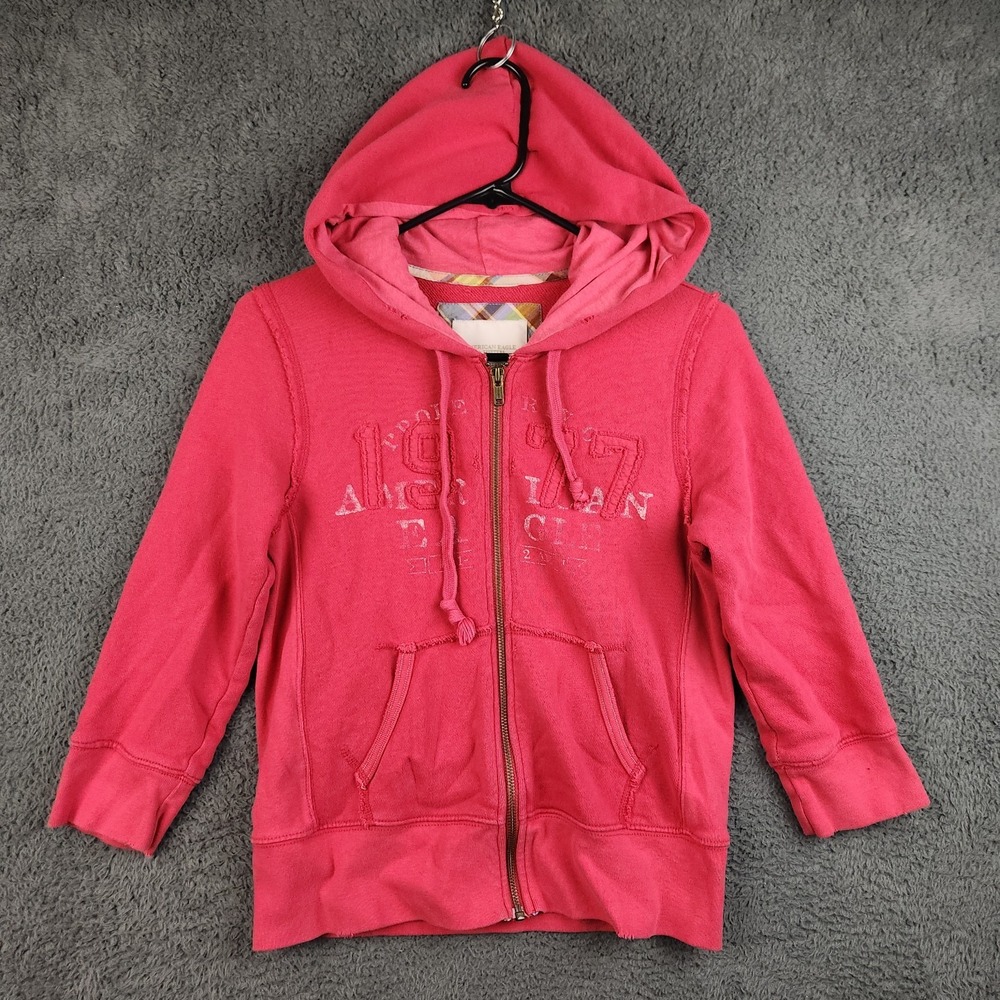 Vintage Y2K American Eagle Hoodie Full Zip Womens Medium 3/4 Sleeve Mallcore